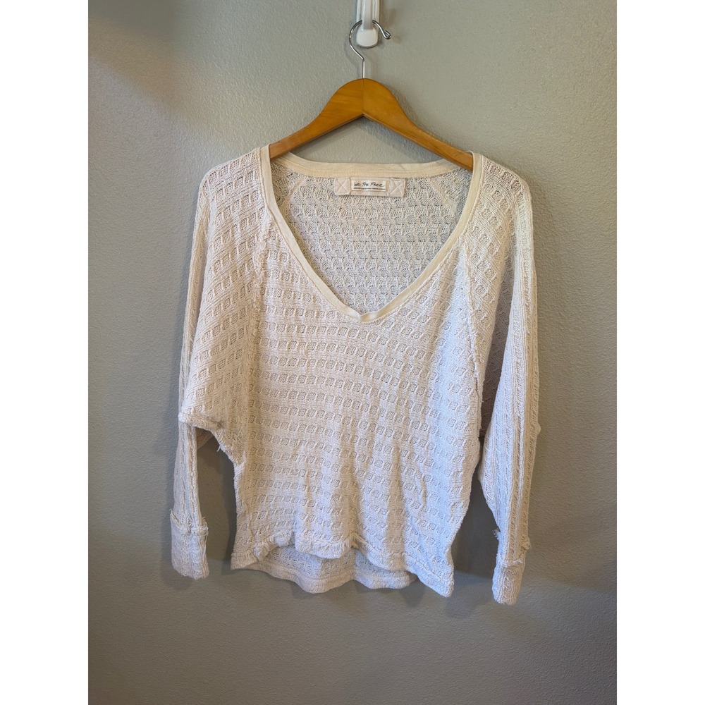 We The Free‎ Top Women Medium Cream Waffle Knit V-Neck Dolman Sleeve Boho